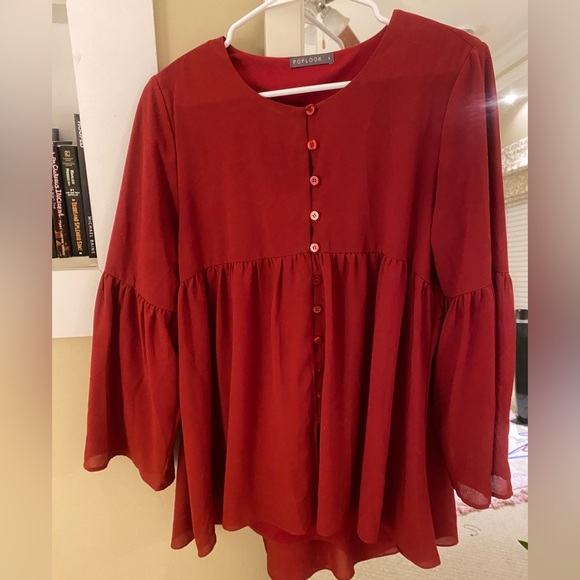Fully Lined Red Peplum Blouse - Picture 2 of 2